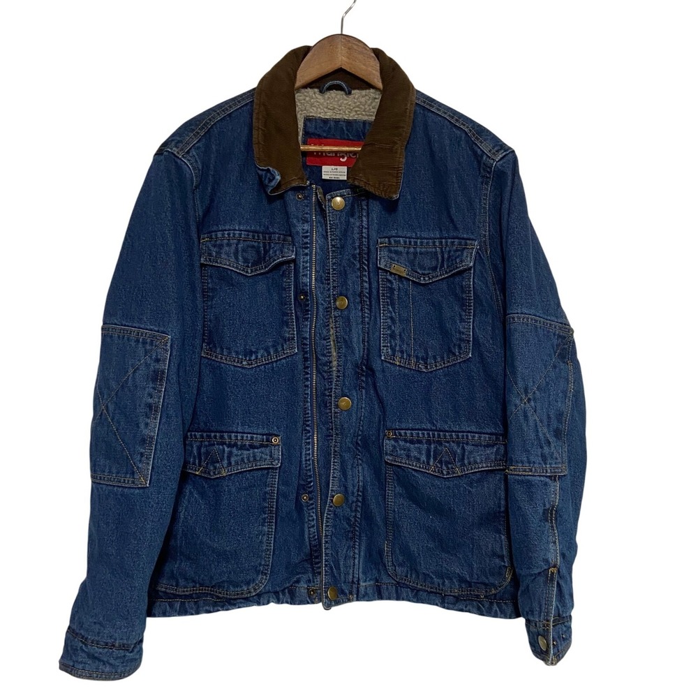 Wrangler Denim Jacket Mens Large Jean‎ Sherpa Lined Corduroy Collar Coat